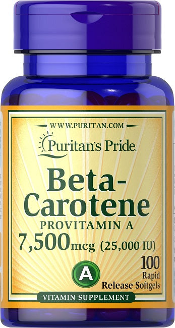 Puritan's Pride Beta Carotene 25000 IU 100 Sgel Vitamine A.