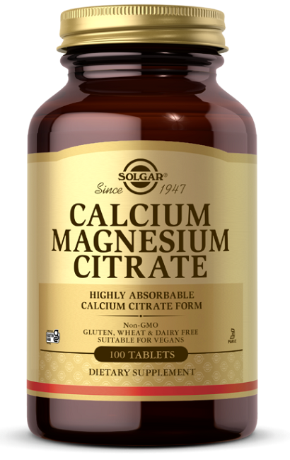 Solgar Citrate de calcium et de magnésium - comprimés de complément alimentaire.
