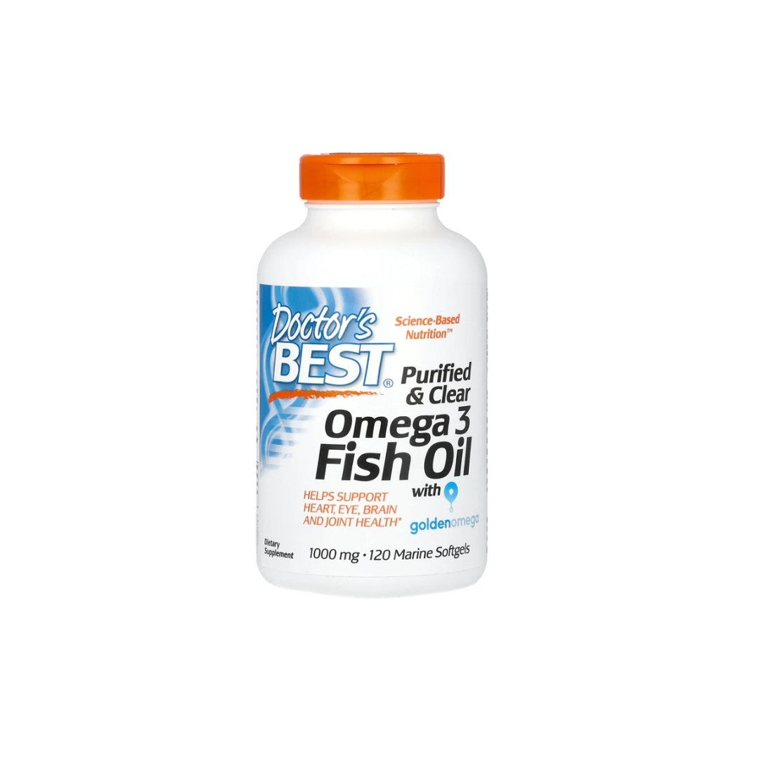 Purified & Clear Omega 3 Fish Oil with Goldenomega 120 Marine Softgels - front