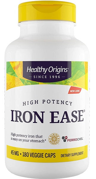Healthy Origins Iron Ease 45 mg 180 gélules végétales.