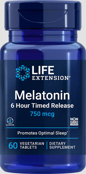 Melatonin 6 Hour Timed Release 750 mcg 60 gélules végé - front 2