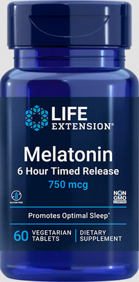 Vignette pour Melatonin 6 Hour Timed Release 750 mcg 60 vege capsules - front 2