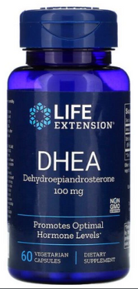 Vignette pour Un flacon de Life Extension DHEA 100 mg 60 gélules végétales.