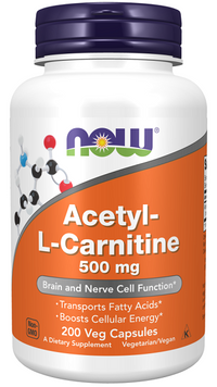 Vignette pour Now Foods Acetyl -L-Carnitine 500 mg 200 gélules végétales.