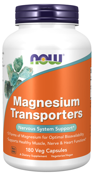 Now Now Foods transporteurs de magnésium 120 mg 180 gélules végétales.