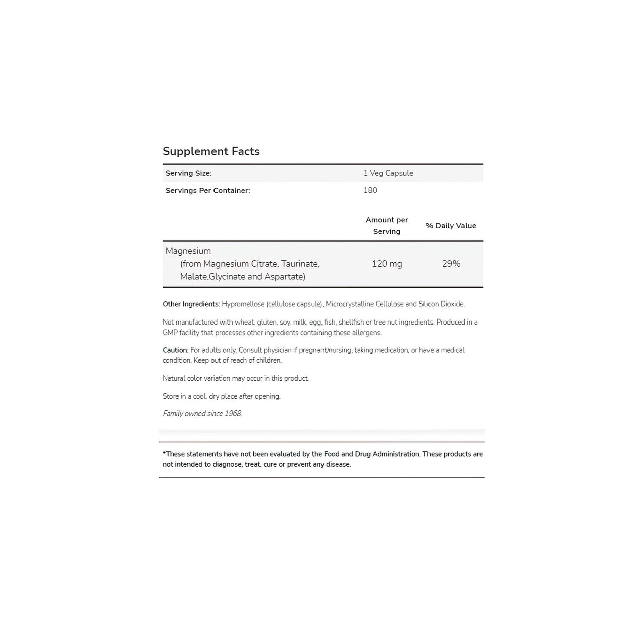 Magnesium Transporters 120 mg 180 gélules végé - supplement facts