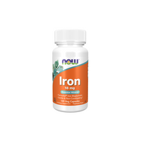 Thumbnail for Bottle of Now Foods Iron supplement, 18 mg, with 120 vegetarian capsules. Supports haemoglobin formation and aids in energy production.