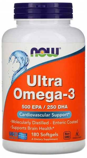 Now Foods Ultra Omega-3 500 mg EPA/250 mg DHA 180 softgel is a dietary supplement that provides two essential omega-3s, EPA and DHA. These fatty acids are known to offer various health benefits, including.