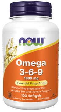 Vignette pour Now Foods Omega 3-6-9 100 softgel est un complément riche en acides gras essentiels qui apportent de nombreux bénéfices au système cardiovasculaire. Grâce à ses propriétés anti-inflammatoires, il aide à lutter contre l'athérosclérose.