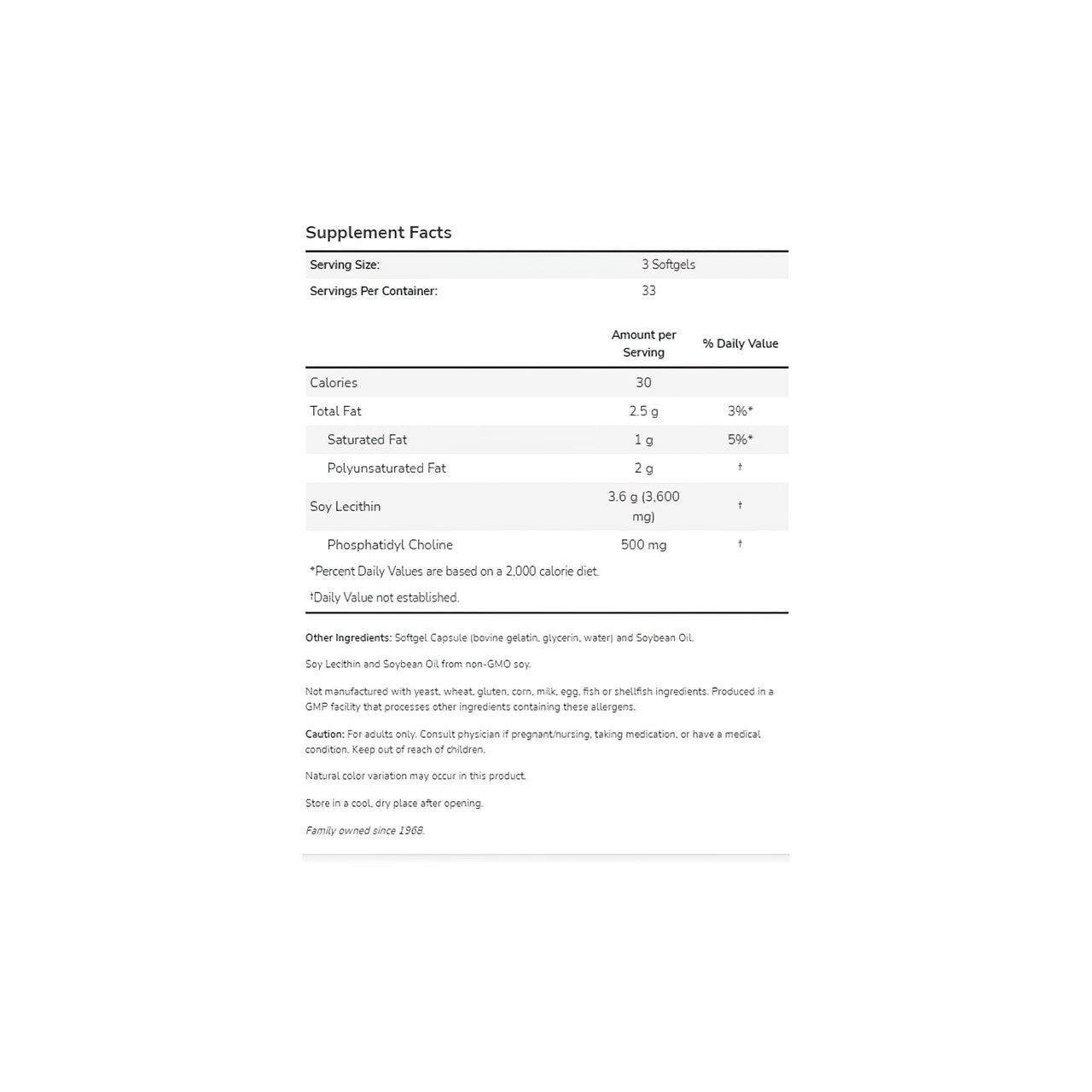 Lécithine 1200 mg 100 softgel - supplement facts