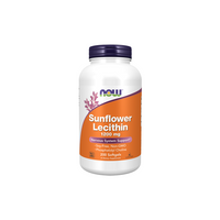 Thumbnail for A bottle of Now Foods Sunflower Lecithin 1200 mg, containing 200 softgels, is soy-free and non-GMO, enriched with phosphatidylcholine for nervous system support and cognitive enhancement.