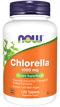 Vignette pour Now Foods Chlorella 1000 mg 120 comprimés.