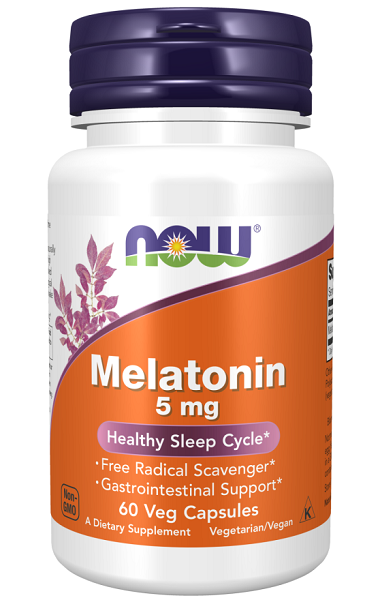 Now Foods Mélatonine 5 mg 60 gélules végétales.
