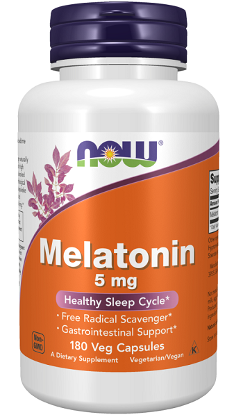 Now Foods Mélatonine 5 mg 180 gélules végétales.