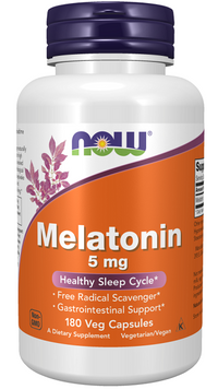 Vignette pour Now Foods Melatonin 5 mg 180 gélules végé.