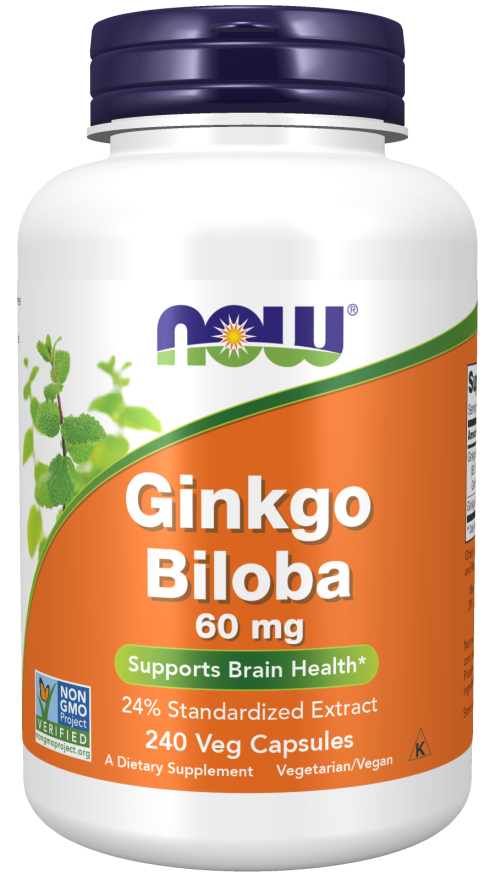 Now Foods Extrait de Ginkgo Biloba 24% 60 mg 240 gélules végétales.