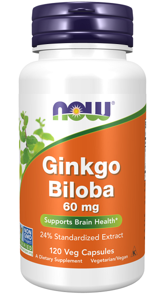 Now Foods Extrait de Ginkgo Biloba 24% 60 mg 120 gélules végétales.