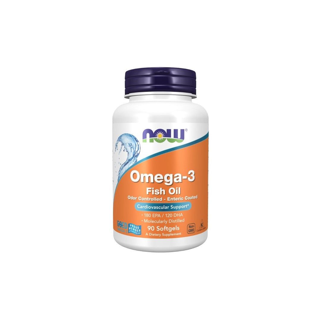 Omega-3, 90 Molecularly Distilled & Enteric Coated Softgels - front