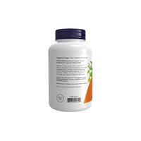 Thumbnail for A white bottle of Now Foods Alfalfa 650 mg 250 Tablets with a dark blue lid is shown from behind, displaying text that lists suggested usage and other product information for an alfalfa supplement designed to support heart health.