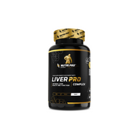 Thumbnail for The black and yellow bottle of Nutri Pro Sport's Liver PRO 90 Capsules dietary supplement features detailed labeling, highlighting its antioxidant effects to support liver function.