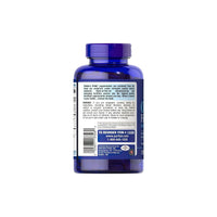 Vignette de l'arrière d'une bouteille d'huile de poisson oméga-3 1200 mg (360 mg d'oméga-3 actif) 100 softgels, contenant des informations sur ses bienfaits pour les fonctions cognitives. (Nom de marque : Puritan's Pride)