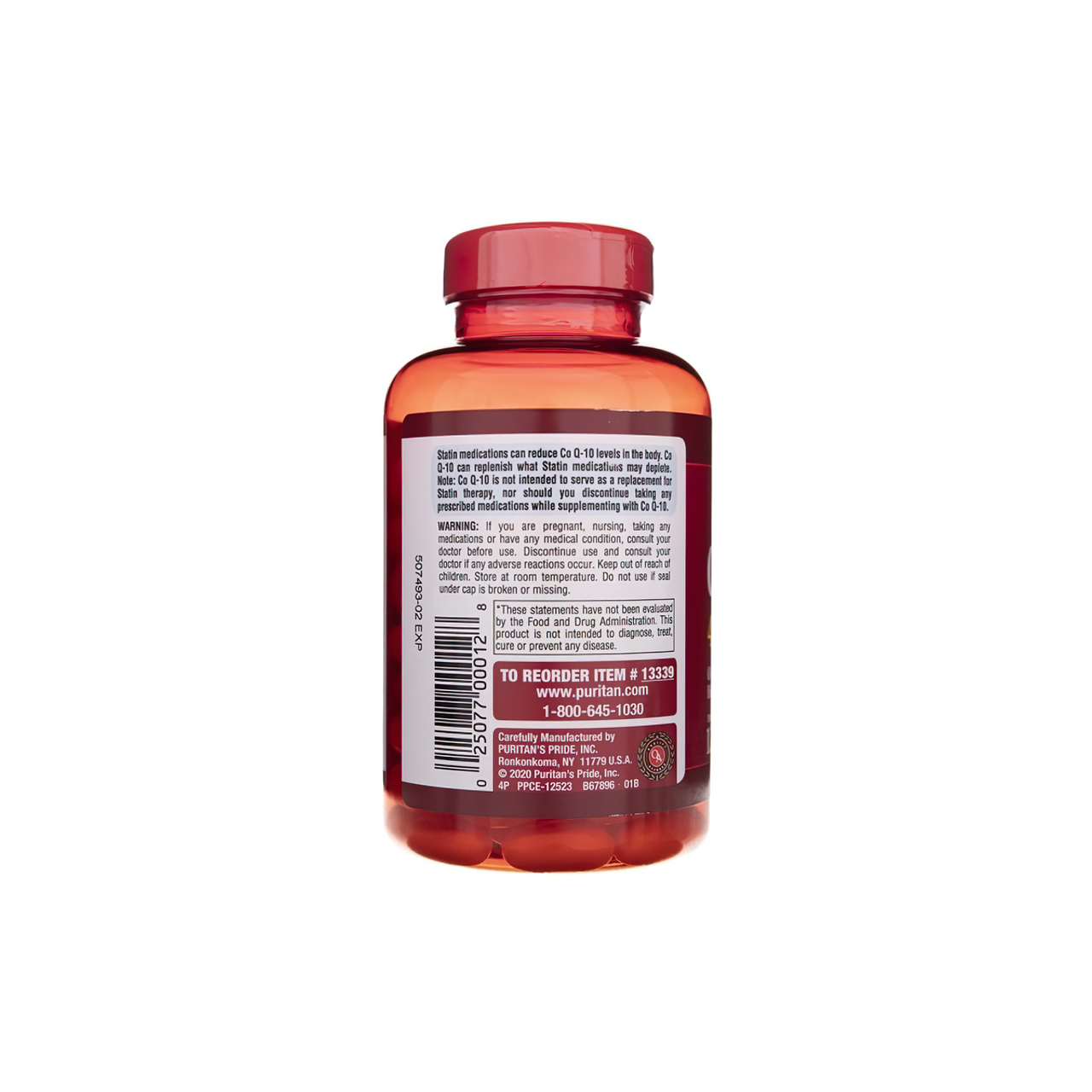 Une bouteille de Puritan's Pride Coenzyme Q10 Rapid Release 400 mg 120 Sgel sur un fond blanc.