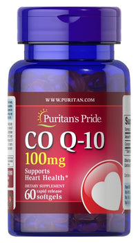 Vignette pour Puritan's Pride Q-SORB™ Co Q-10 100 mg 60 softgels à libération rapide. Un supplément antioxydant bourré de Q10, Co Q-10.