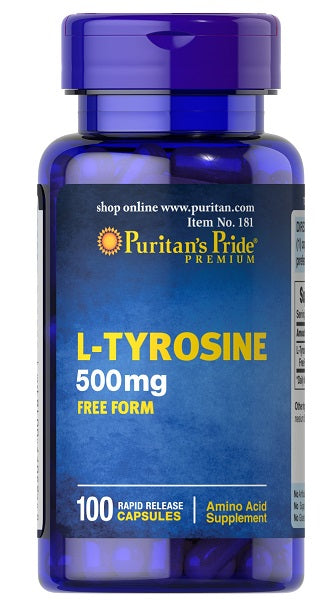 L-Tyrosine 500 mg Forme libre 100 Caps à libération rapide - avant 2