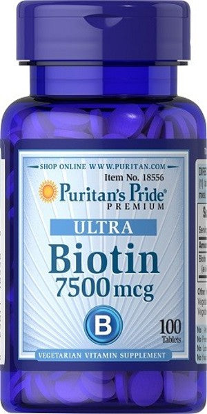 Puritan's Pride Biotine - 7,5 mg : complément alimentaire sous forme de comprimés.