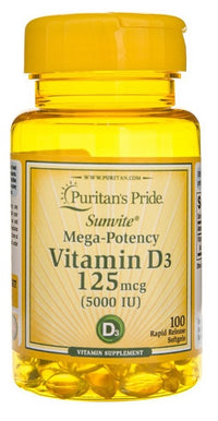 Vignette pour Vitamins D3 5000 IU 100 Rapid Release Softgels - front 2