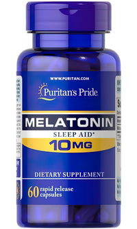 Vignette pour Puritan's Pride La mélatonine 10 mg 60 gélules à libération rapide est un somnifère.