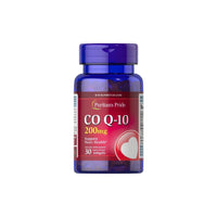 Vignette d'une bouteille de Q-SORB™ Co Q-10 200 mg 30 softgels à libération rapide de Puritan's Pride avec un fond blanc rempli d'antioxydants pour stimuler les niveaux d'énergie et renforcer le système immunitaire.