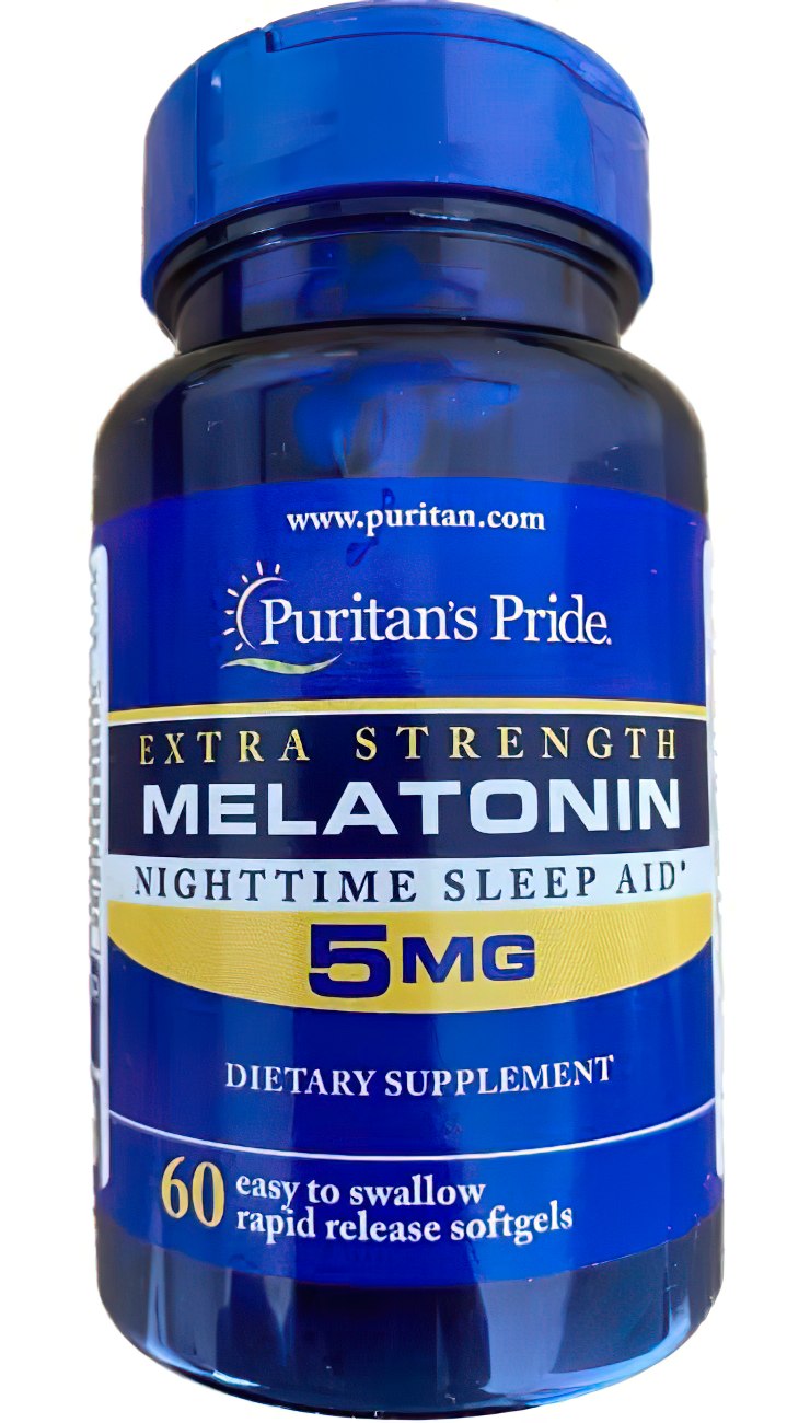 Puritan's Pride Extra Strength Melatonin 5 mg 60 softgels à libération rapide.