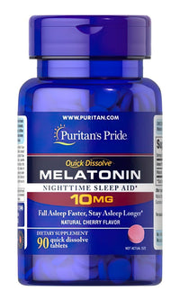 Vignette pour Puritan's Pride Melatonin 10 mg 90 Quick Dissolve Tablets Cherry Flavor.