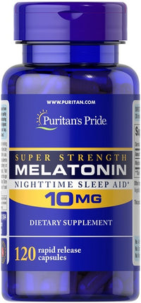 Vignette pour Puritan's Pride Melatonin 10 mg 120 caps, super strength, nighttime sleep.