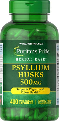 Vignette pour Promouvoir la santé digestive avec Puritan's Pride Psyllium Husks 500 mg 400 Rapid Release Capsules, une source de fibres solubles pour une santé optimale du côlon.