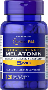 Vignette pour Puritan's Pride Melatonin 5 mg with B-6 120 Tablets Timed Release.