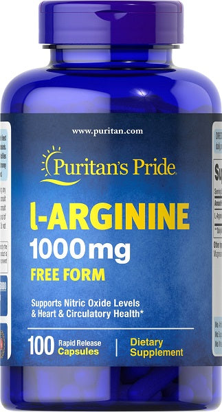 L-arginine 1000 mg Forme libre 100 Caps à libération rapide - avant 2