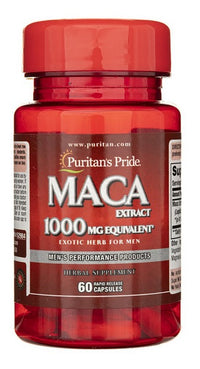 Vignette pour une bouteille de Puritan's Pride Maca 1000 mg 60 capsules à libération rapide.
