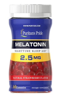 Vignette pour Puritan's Pride Melatonin 2,5 mg 60 Gummies Strawberry Flavor aide au sommeil nocturne.
