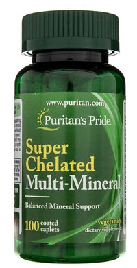 Thumbnail for Puritan's Pride Super Chelated Multi-Mineral with Zinc 100 Coated Caplets is a high-quality supplement that offers support for metabolism and blood lipid levels. With its unique formula, this product aids in promoting proper glucose metabolism.
