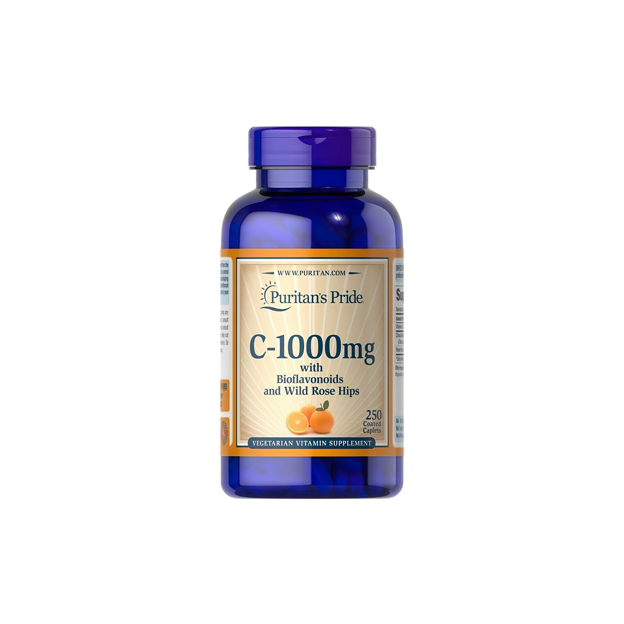 Une bouteille de Puritan's Pride Vitamine C-1000 mg avec bioflavonoïdes et cynorrhodon 250 caplets.