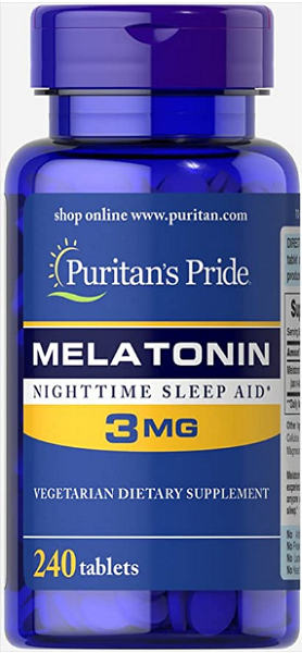 Puritan's Pride Melatonin 3 mg 240 Comprimés aide au sommeil nocturne.