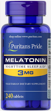 Vignette pour Puritan's Pride Melatonin 3 mg 240 Tablets nighttime sleep aid.