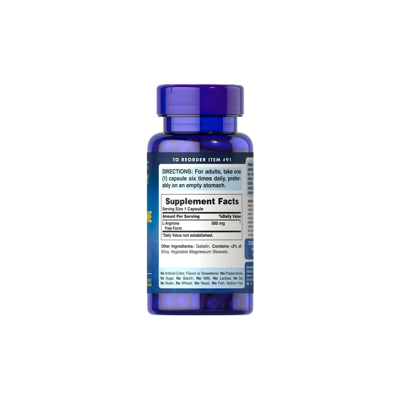 L-arginine 500 mg forme libre 100 gélules - supplement facts