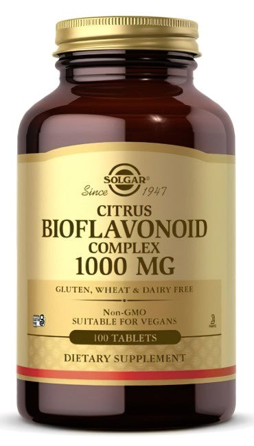 Une bouteille de Solgar Citrus Bioflavonoid Complex 1000 mg Tablets.