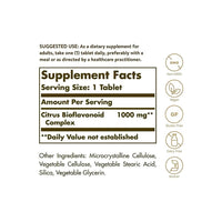 Vignette de l'étiquette montrant les ingrédients du complément Citrus Bioflavonoid Complex 1000 mg Tablets de Solgar.