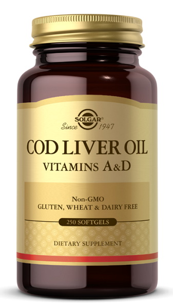 Une bouteille de Solgar Cod Liver Oil Sftgels Vitamin A & D 250 softgel et ajouter.