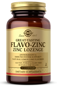 Vignette pour Flavo-Zinc Zinc 23 mg 50 pastilles de Solgar.
