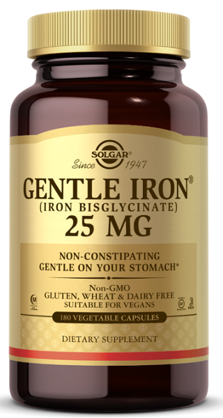 Solgars Gentle Iron 25 mg 180 gélules végétales.